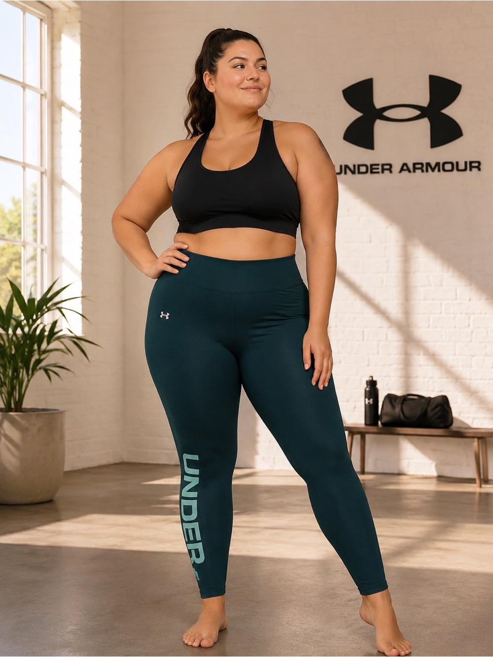 NWT Under Armour HeatGear 7/8 Branded Compression Leggings Dark Teal 2X Plus Siz
